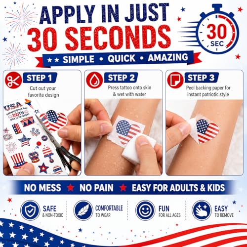 250th Anniversary Temporary Tattoos - USA Patriotic Party Favors