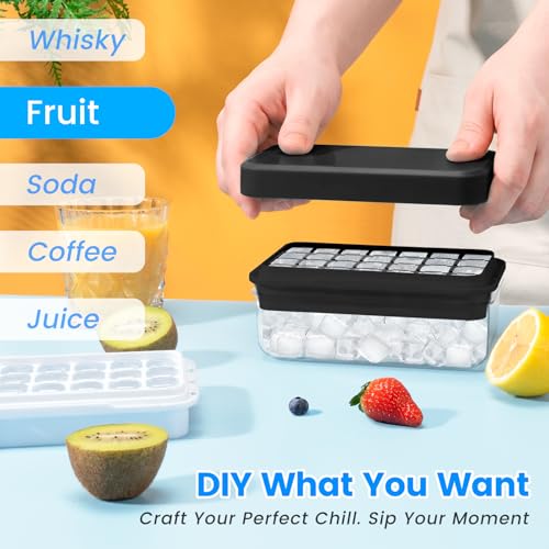 Ice Cube Tray with Lid & Bin | Easy Release, 28 Cubes, BPA-Free