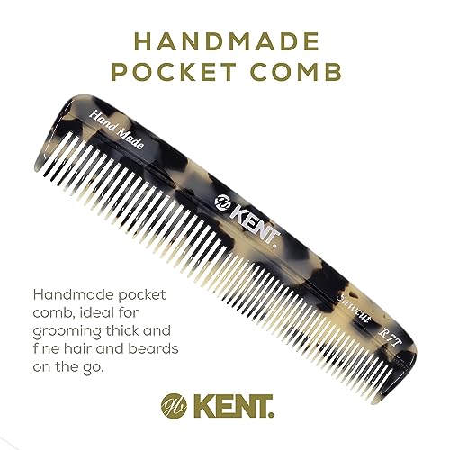 KENT R7T 2 Pack Handmade Pocket Hair Comb for Men - Fine & Wide Tooth
