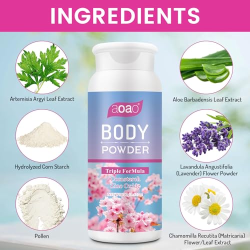 AOAO Talc-Free Body Powder for Women - Anti-Chafing & Moisture Control 2-Pack