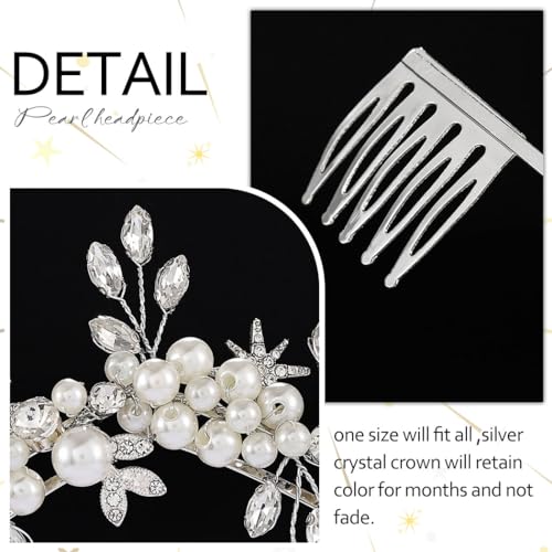 Fashey Silver Star Bridal Tiara with Pearls and Rhinestones