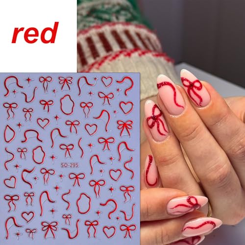 LBPEPAMZ 3D Valentine Nail Stickers - Gold Silver Red Bow Love Decorative Decals for Nails, 8 Sheets - Style 29