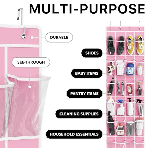 Simple Houseware 24-Pocket Over the Door Shoe Organizer, Pink