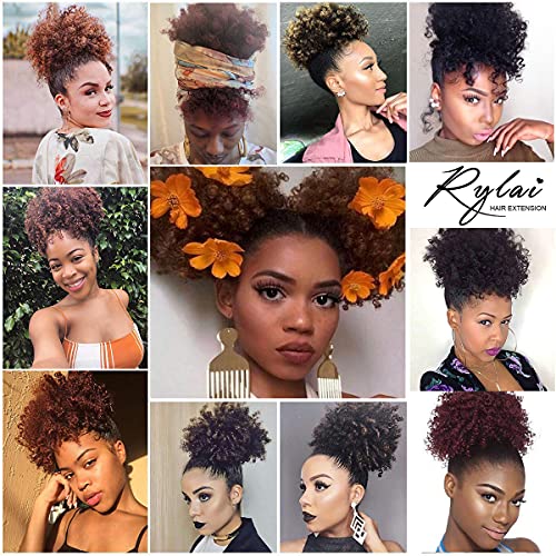 YIBANG 2Pcs Afro Puff Drawstring Ponytail - Short Kinky Curly Hairpiece (1B)