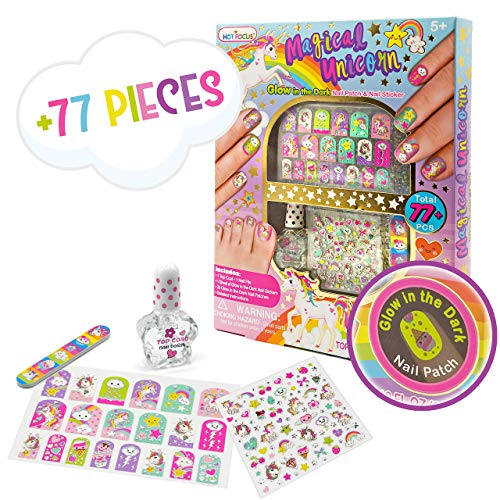 Hot Focus Unicorn Nail Art Kit - Glow in the Dark Stickers & Polish