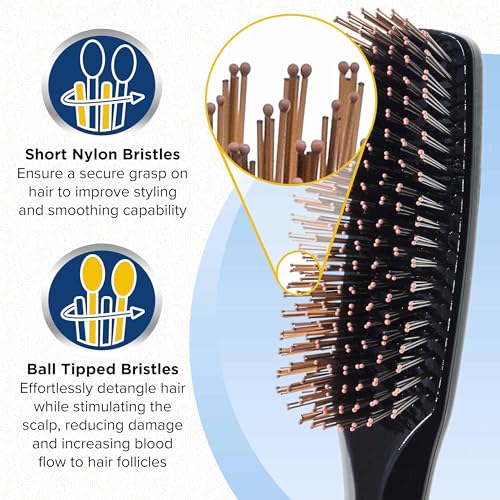 Giorgio Gentle Black Hair Brush - 7.75 Inch, Soft Bristles, Detangler & Scalp Massager for All Hair Types