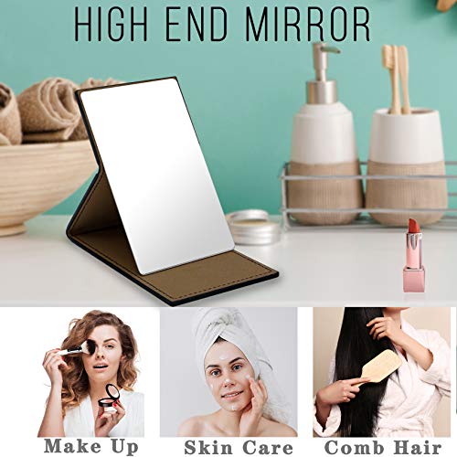 Black Compact Mirror - Unbreakable Stainless Steel Travel Mirror with Leather Case