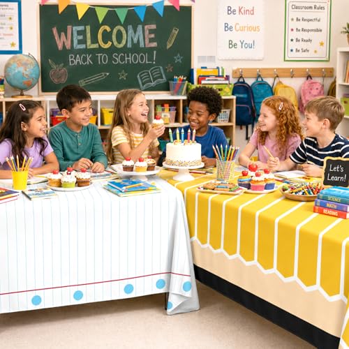 3-Pack Back to School Tablecloths - Large Disposable Rectangular Covers