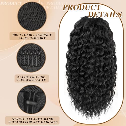HYJ 18-Inch Curly Drawstring Ponytail Extension - Natural Black Hairpiece