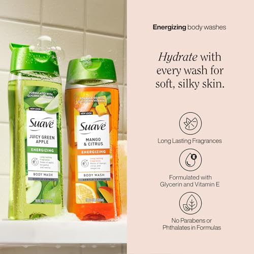 Suave Moisturizing Body Wash 2-Pack - Juicy Green Apple & Mango Citrus, 18 Oz Each