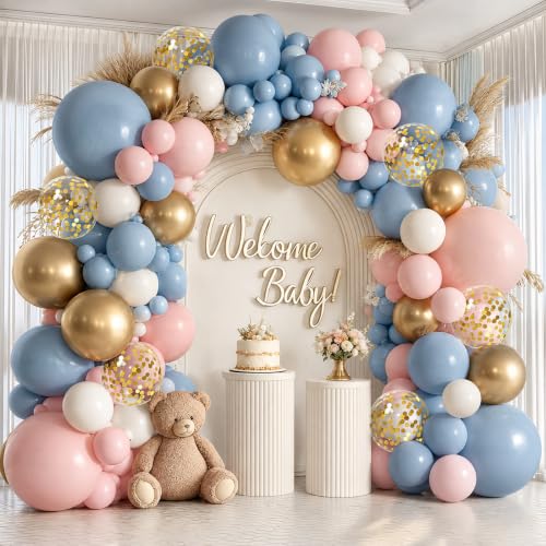 Dusty Pink & Blue Balloon Arch Kit - 129 PCs for Gender Reveal