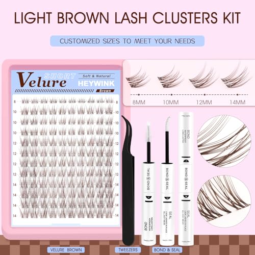 Velure Light Brown Lash Clusters Kit - 8-14mm Natural D Curl