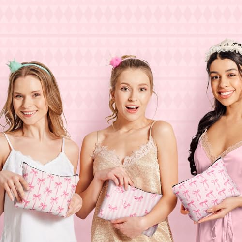 Kacctyen 6 Pcs Pink Bow Makeup Bags - Coquette Style Cosmetic Bags for Women (Bow Variation)