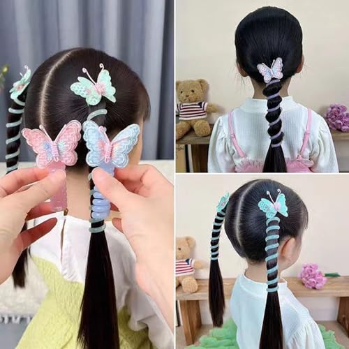 10 Pack Colorful Butterfly Spiral Hair Ties for Kids