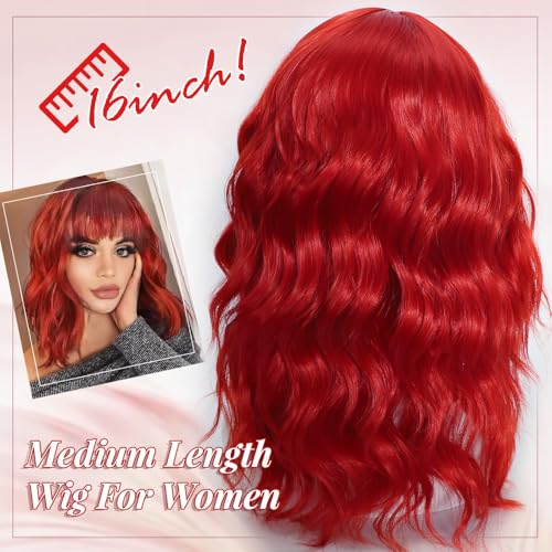 Ucubb Short Bob Wavy Wig with Bangs - Hong Style, Natural Look, 18 Inch, Synthetic Hair, Adjustable Fit for Women