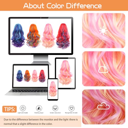Rosmile 16 Inch Colorful Claw Clip Ponytail Extension Curly Wavy Hair, Pink Purple