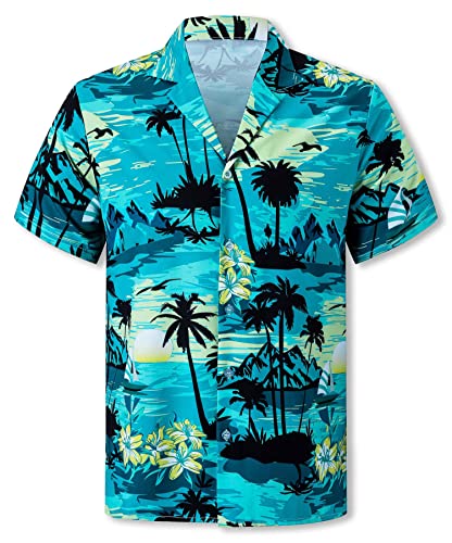 Cromoncent Men's Hawaiian Shirt Short Sleeve Tropical Beach Button Down