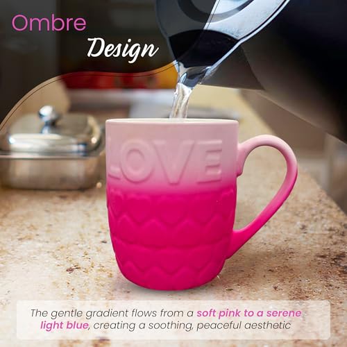 18 Oz Ceramic Coffee Mug with Love Design - Pink Hearts Cup