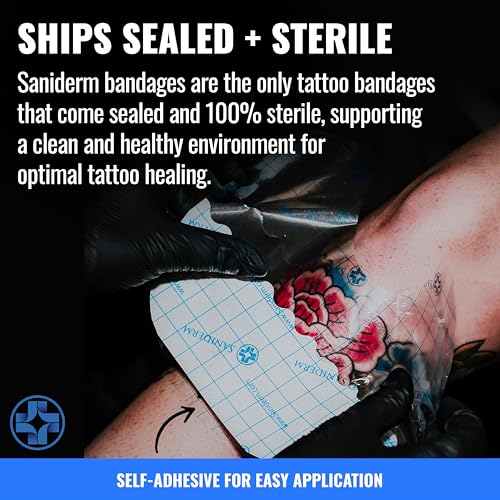 Saniderm Tattoo Aftercare Bandage 3 Sheets (Medium Pack, 6 in x 8 in) ? Convenient, Faster Tattoo Healing and Protection ? Sterile, Waterproof, and Latex-Free