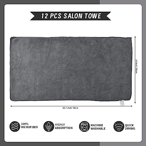Precious Harvest Grey Microfiber Salon Towels 12 Pack - Soft Quick Dry Hair & Spa Towels
