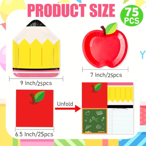 75 PCS Back to School Party Supplies - Apple & Pencil Plates & Napkins