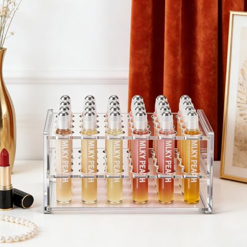 Acrylic Perfume Organizer Rack with 24 Slots for Rollerballs & Travel Vials