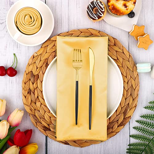 Aneco 16 Pack Gold Satin Napkins - 17x17 Inch for Weddings & Parties