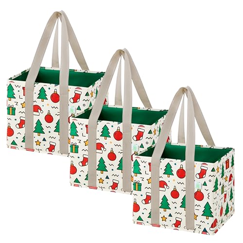 VENO Heavy Duty Reusable Grocery Shopping Bags - 3 Pack, Water Resistant Utility Tote