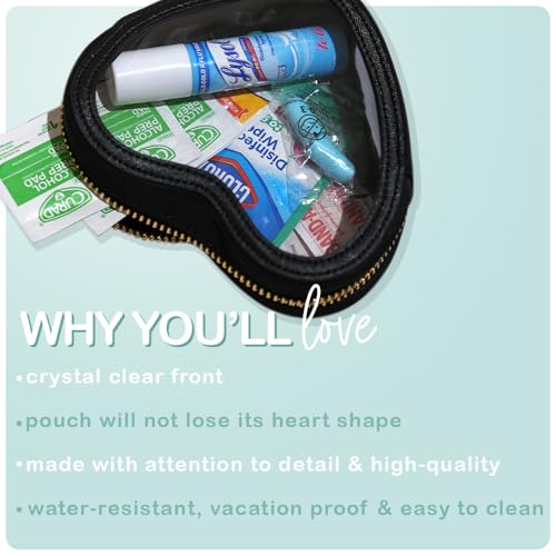 Heart Shaped Clear Travel Makeup Bag - Luxury Organizer with Gold Zipper