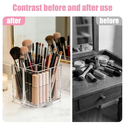 Clear Rotating Acrylic Makeup Brush Holder with 4 Slots