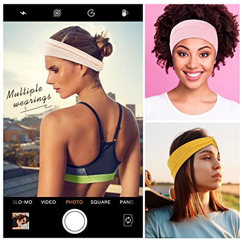 Panleding 12 Pcs Dark Serial Elastic Sports Headbands for Women, Absorbing Sweat
