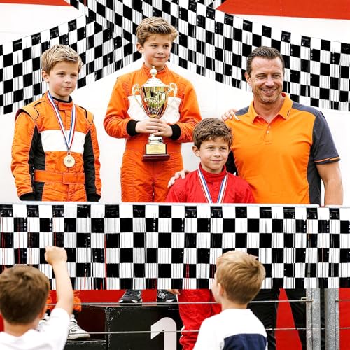 Race Car Birthday Party Checkered Foil Banner Set - 2 Pack