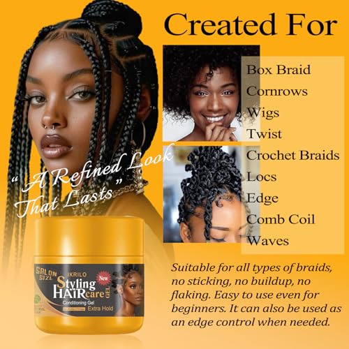Joyeee Extreme Hold Braiding Gel 8oz - Yellow, Strong Style Control for Braids & Locs