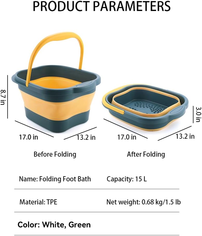 Collapsible Foot Spa Bath Massager - Soothing Soaking Tub for Dry, Cracked Feet | Green Plastic Basin with Handle
