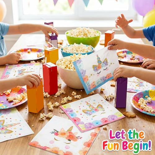 Unicorn Napkins 60 Pack - Pastel Pink, Purple, Blue Designs