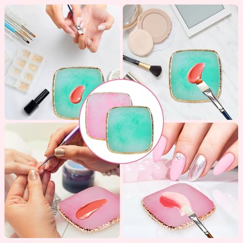 MixPeak 2-Piece Resin Nail Art Palette Set - Travel Size with Gold Edge