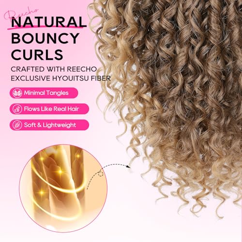 REECHO Curly Clip-in Ponytail Extension 18 Inch Dark Ash Blonde with Golden Ends