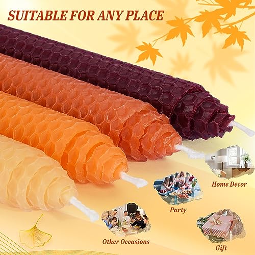 Hand-Rolled Beeswax Taper Candles - Set of 4, 8" Natural Beeswax