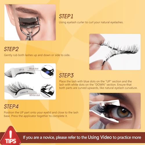 QUEWEL Magnetic Eyelashes Kit - 4 Pairs with Applicator, No Glue Needed