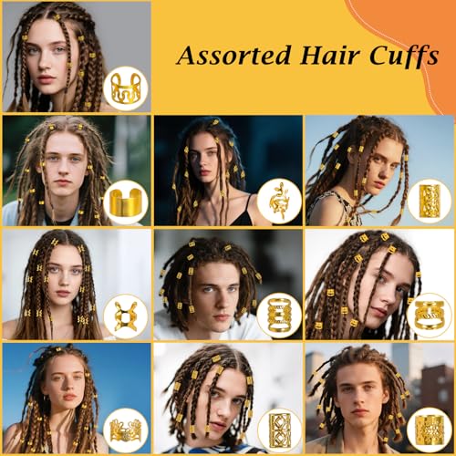 Nafaboig 100PCS Gold Hair Jewelry for Braids - Assorted Accessories