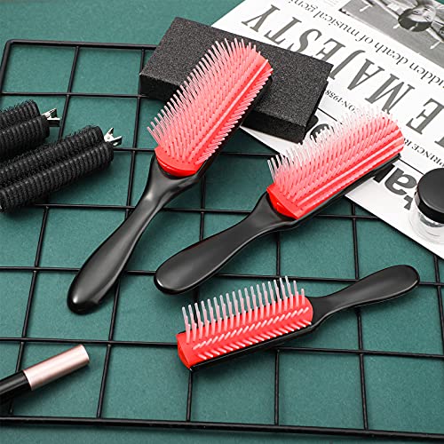 Patelai Nylon Cushion Hair Brush Set - 3 Sizes, Removable Teeth, Red & Black