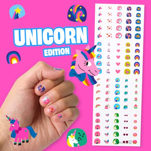 Omy Unicorn Nail Stickers for Kids - 200 Waterproof & Fun Designs