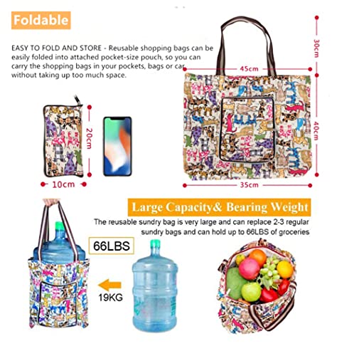 Couragejoy Foldable Waterproof Reusable Grocery Bags - Heavy Duty Tote