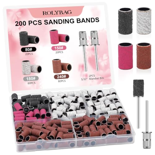 200 Pcs Nail Drill Bits Sanding Bands Set - Coarse to Fine Grits