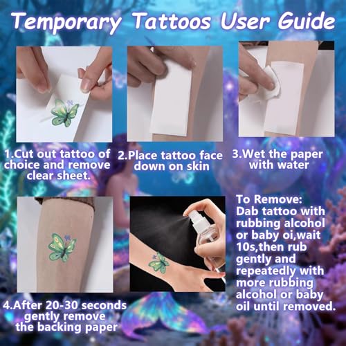 Glitter Temporary Tattoos for Kids - 180 Mermaid & Unicorn Designs