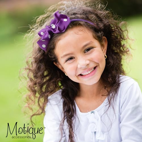 Motique Accessories Girls Polka Dot Bow Headband White - Soft, No-Damage, One-Size Hair Accessory