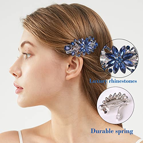 Dark Blue Flower Luxury Hairpin Rhinestone Hair Barrette Clip for Women