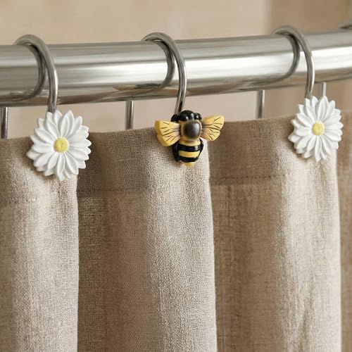 Daisy & Bee Shower Curtain Hooks - 12 Decorative Resin Hooks