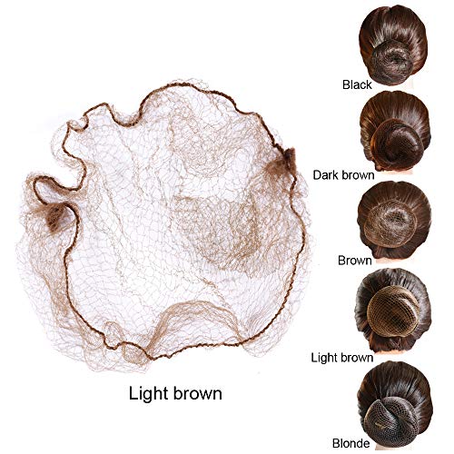 50 Pcs Light Brown Elastic Mesh Hair Nets 20 Inch for Hair Bun & Food Service