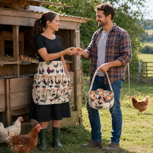 Egg Collection Apron with 7 Pouches for Chickens, Ducks, and Geese